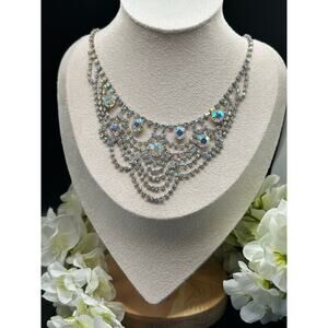 Vintage Aurora Borealis Sparkle Necklace 19" Wedding Prom crystal BW